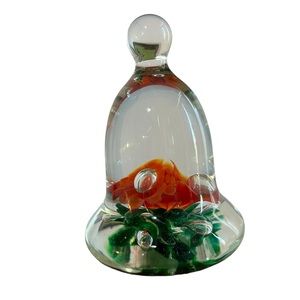 Vintage St. Clair Glass Bell Shaped‎ Paperweight with Red Floral Design